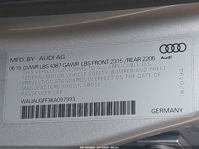 Audi A3 40 Premium/40 Titanium Premium 2019 WAUAUGFF3KA097993 Image 9