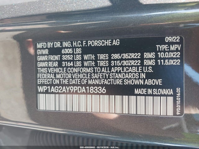 45885668 :رقم المزاد ، WP1AG2AY9PDA18336 vin ، 2023 Porsche Cayenne Gts مزاد بيع