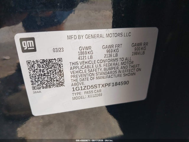 Aukcja sprzedaży 2023 Chevrolet Malibu Fwd 1lt, vin: 1G1ZD5STXPF184590, numer aukcji: 45885671