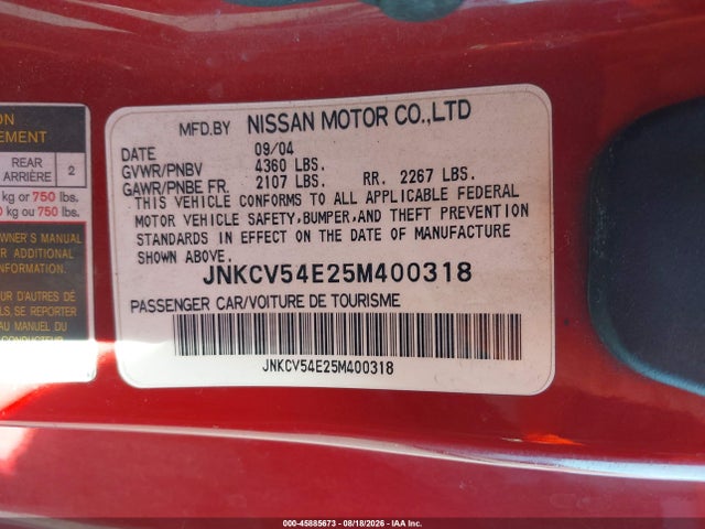 Продаж на аукціоні авто 2005 Infiniti G35, vin: JNKCV54E25M400318, номер лоту: 45885673