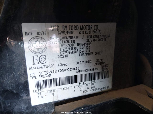 1FT8W3BT0GEC20438 Ford F-350 Lariat