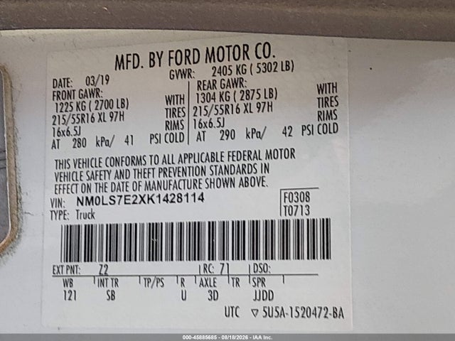 NM0LS7E2XK1428114 Ford Transit Connect Xl