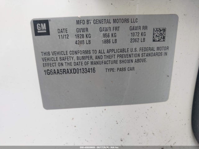 Aukcja sprzedaży 2013 Cadillac Ats Standard, vin: 1G6AA5RAXD0133416, numer aukcji: 45885689