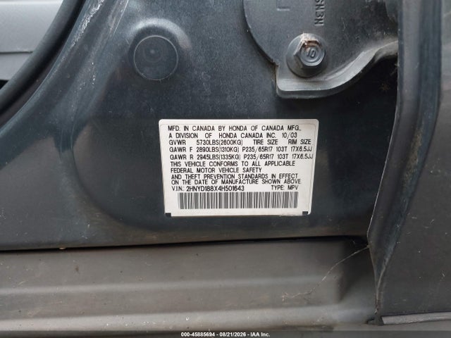 Продажа на аукционе авто 2004 Acura Mdx, vin: 2HNYD188X4H501643, номер лота: 45885694