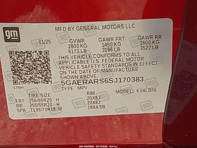 45885696 :رقم المزاد ، 5GAERARS6SJ170383 vin ، 2025 Buick Enclave Preferred Fwd مزاد بيع