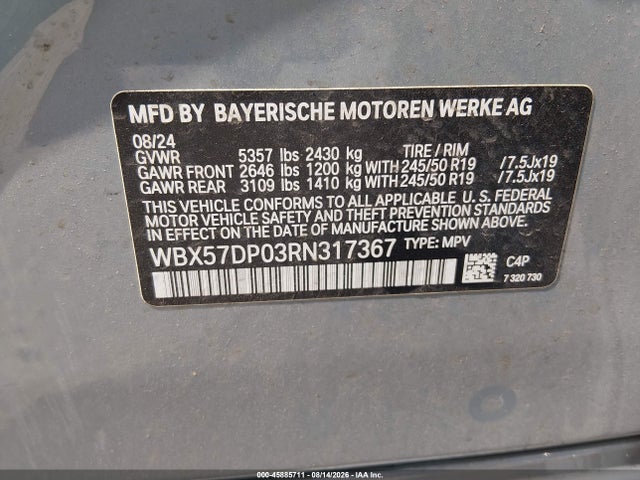 Aukcja sprzedaży 2024 Bmw X3 Xdrive30i, vin: WBX57DP03RN317367, numer aukcji: 45885711