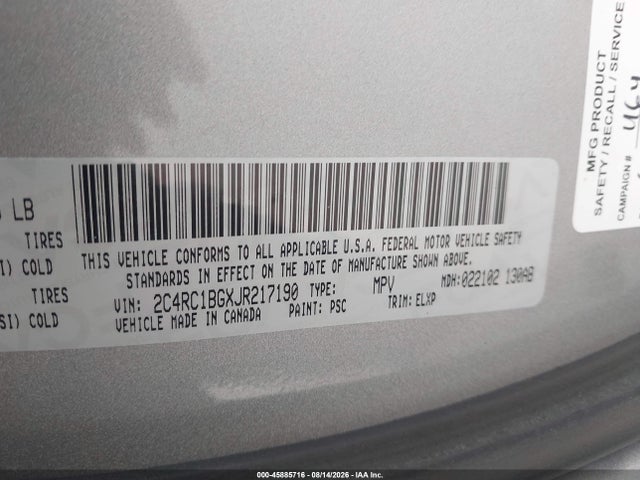 45885716 :رقم المزاد ، 2C4RC1BGXJR217190 vin ، 2018 Chrysler Pacifica Touring L مزاد بيع