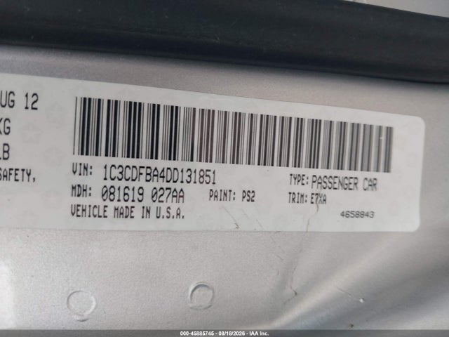 Aukcja sprzedaży 2013 Dodge Dart Sxt, vin: 1C3CDFBA4DD131851, numer aukcji: 45885745
