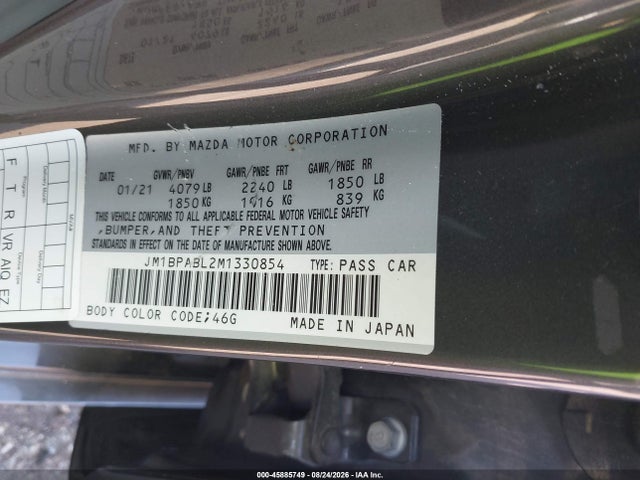 45885749 :رقم المزاد ، JM1BPABL2M1330854 vin ، 2021 Mazda Mazda3 Select مزاد بيع