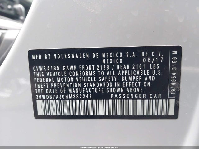 3VWDB7AJ0HM382242 Volkswagen Jetta 1.4t Se
