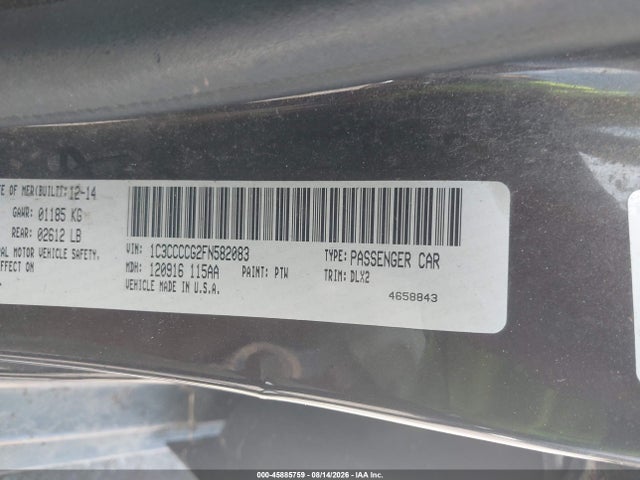 45885759 :رقم المزاد ، 1C3CCCCG2FN582083 vin ، 2015 Chrysler 200 C مزاد بيع