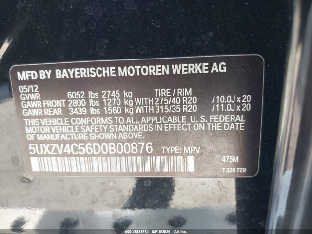 Aukcja sprzedaży 2013 Bmw X5 Xdrive35i/xdrive35i Premium/xdrive35i Sport Activity, vin: 5UXZV4C56D0B00876, numer aukcji: 45885764