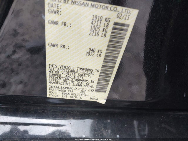Продаж на аукціоні авто 2015 Nissan Altima 2.5/2.5 S/2.5 Sl/2.5 Sv, vin: 1N4AL3AP0FC272120, номер лоту: 45885766