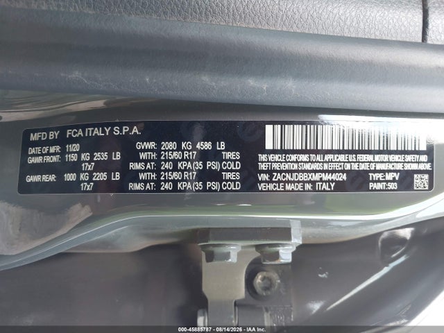 Продажа на аукционе авто 2021 Jeep Renegade Latitude 4x4, vin: ZACNJDBBXMPM44024, номер лота: 45885787