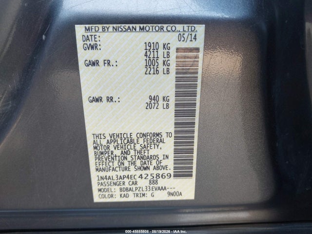 Nissan ALTIMA 2.5 2014 1N4AL3AP4EC425869 Image 9
