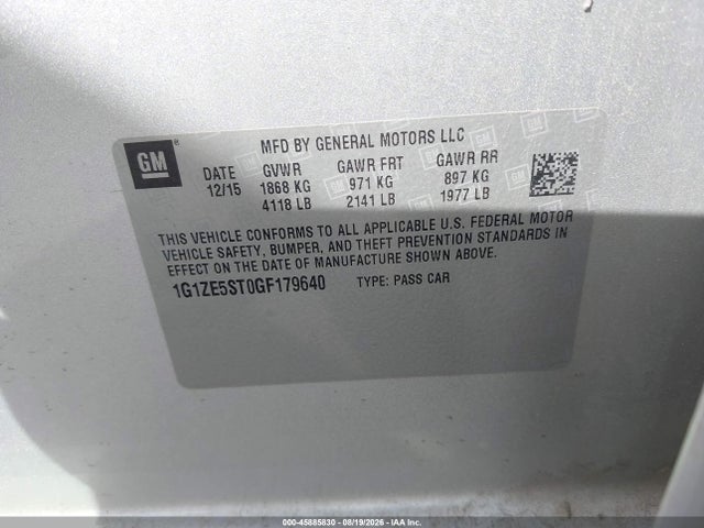 Продаж на аукціоні авто 2016 Chevrolet Malibu 1lt, vin: 1G1ZE5ST0GF179640, номер лоту: 45885830