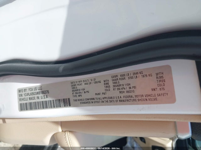 Продажа на аукционе авто 2021 Jeep Grand Cherokee L Limited 4x4, vin: 1C4RJKBG5M8186376, номер лота: 45885831
