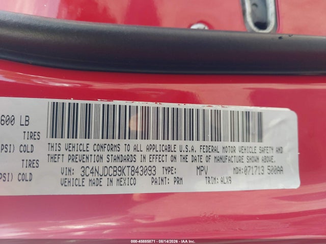 45885871 :رقم المزاد ، 3C4NJDCB9KT843093 vin ، 2019 Jeep Compass High Altitude 4x4 مزاد بيع