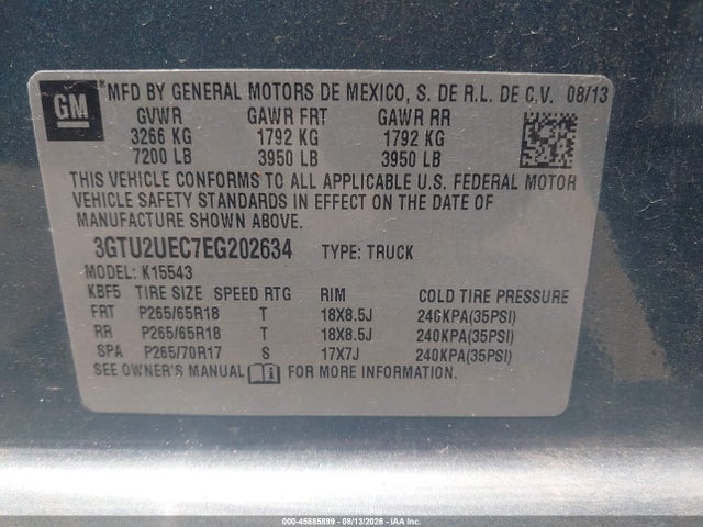 Aukcja sprzedaży 2014 Gmc Sierra 1500 Sle, vin: 3GTU2UEC7EG202634, numer aukcji: 45885899
