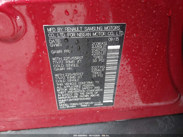 45885903 :رقم المزاد ، KNMAT2MT8GP605462 vin ، 2016 Nissan Rogue Sv مزاد بيع
