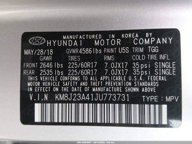 Hyundai TUCSON SE 2018 KM8J23A41JU773731 Image 9
