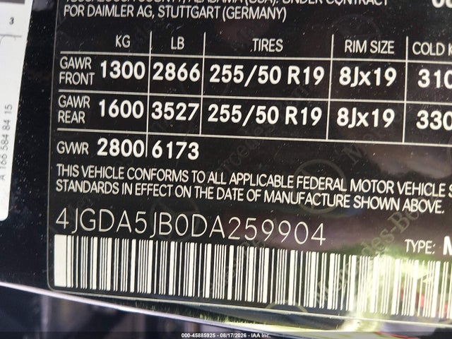 Продаж на аукціоні авто 2013 Mercedes-benz Ml 350, vin: 4JGDA5JB0DA259904, номер лоту: 45885925