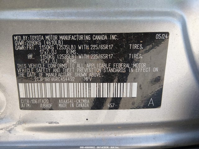 Продажа на аукционе авто 2024 Toyota Rav4 Xle, vin: 2T3P1RFV6RC454492, номер лота: 45885952