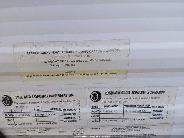 45885956 :رقم المزاد ، 4X4TSMU12H7412807 vin ، 2017 Forest River Other مزاد بيع