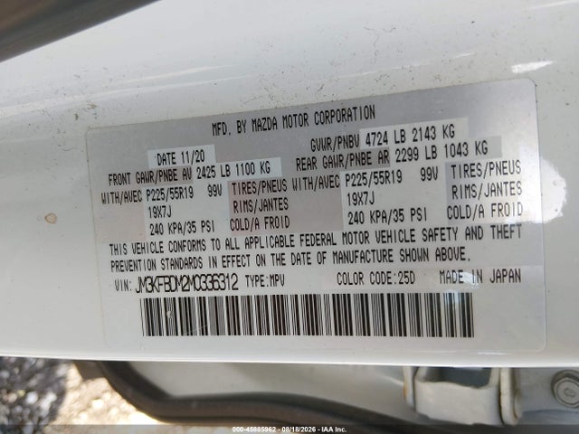 Aukcja sprzedaży 2021 Mazda Cx-5 Grand Touring, vin: JM3KFBDM2M0336312, numer aukcji: 45885962