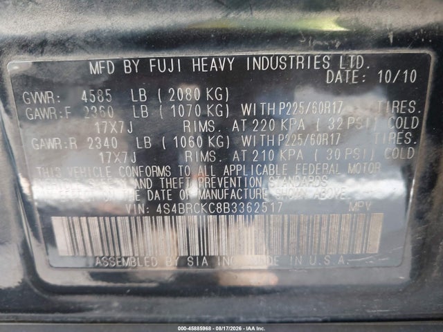 Продаж на аукціоні авто 2011 Subaru Outback 2.5i Limited, vin: 4S4BRCKC8B3362517, номер лоту: 45885968