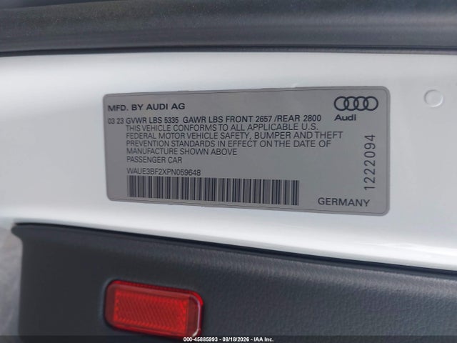 Aukcja sprzedaży 2023 Audi A6 Premium Plus 45 Tfsi Quattro S Tronic, vin: WAUE3BF2XPN059648, numer aukcji: 45885993