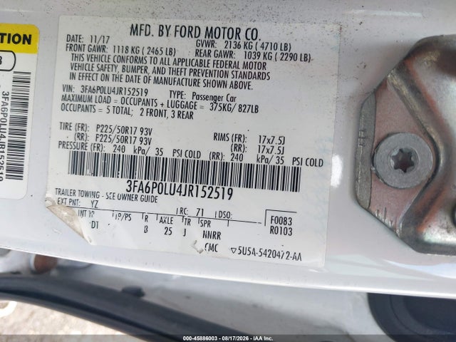 3FA6P0LU4JR152519 Ford Fusion Hybrid Se