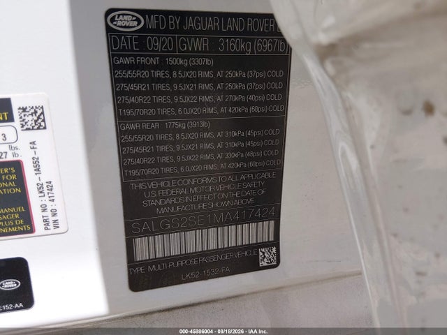 Aukcja sprzedaży 2021 Land Rover Range Rover P525 Westminster, vin: SALGS2SE1MA417424, numer aukcji: 45886004