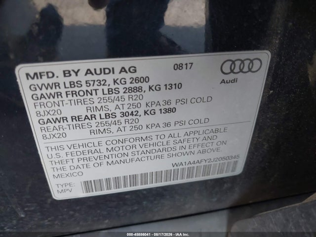 45886041 :رقم المزاد ، WA1A4AFY2J2050345 vin ، 2018 Audi Sq5 3.0t Premium Plus مزاد بيع