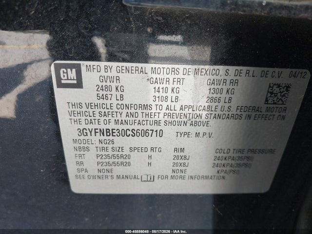 Продаж на аукціоні авто 2012 Cadillac Srx Performance Collection, vin: 3GYFNBE30CS606710, номер лоту: 45886048