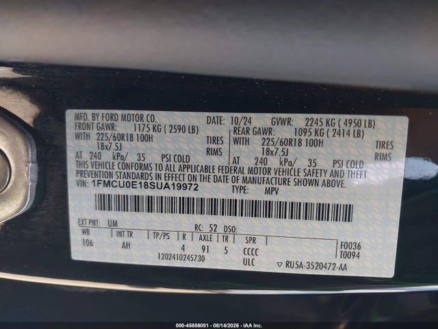 Продажа на аукционе авто 2025 Ford Escape Phev, vin: 1FMCU0E18SUA19972, номер лота: 45886051