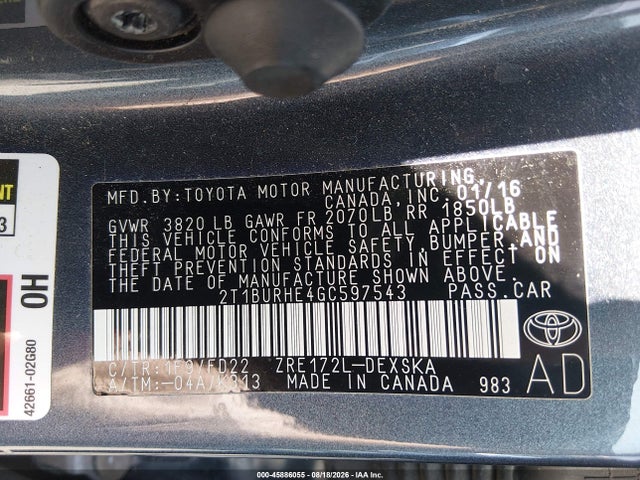 2T1BURHE4GC597543 Toyota Corolla S Plus