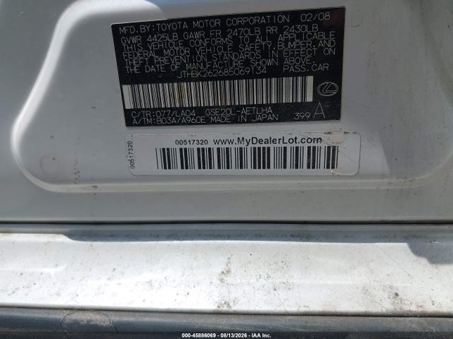 Aukcja sprzedaży 2008 Lexus Is 250, vin: JTHBK262685069134, numer aukcji: 45886069