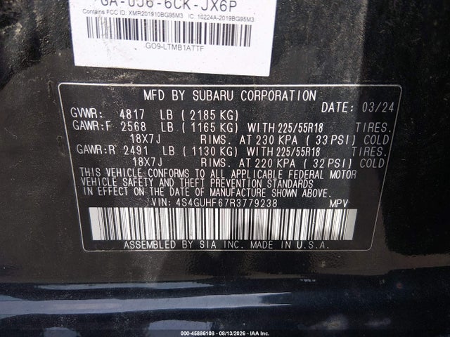 45886108 :رقم المزاد ، 4S4GUHF67R3779238 vin ، 2024 Subaru Crosstrek Sport مزاد بيع