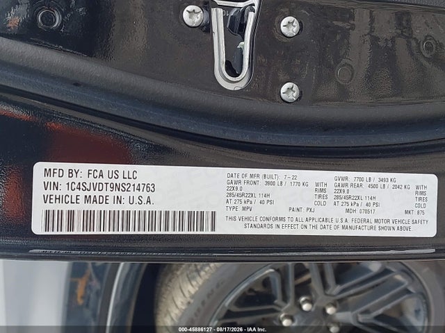 2022 Jeep Wagoneer Series Iii Carbide 4x4 მანქანა იყიდება აუქციონზე, vin: 1C4SJVDT9NS214763, აუქციონის ნომერი: 45886127