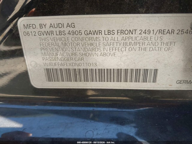 Продажа на аукционе авто 2013 Audi A4 Premium Plus, vin: WAUFFAFLXDN011013, номер лота: 45886128