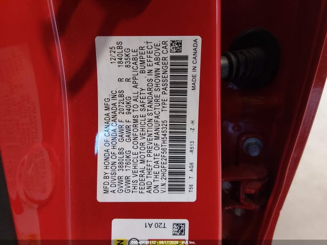 Продажа на аукционе авто 2026 Honda Civic Sport, vin: 2HGFE2F56TH545325, номер лота: 45886132