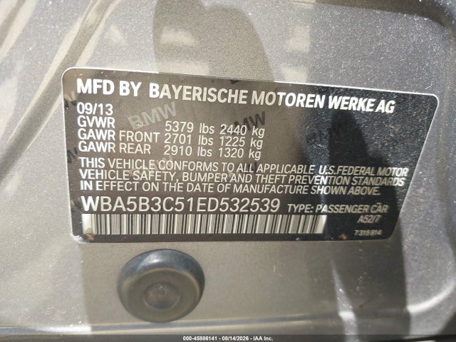 Aukcja sprzedaży 2014 Bmw 535i Xdrive, vin: WBA5B3C51ED532539, numer aukcji: 45886141