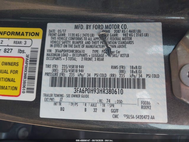 3FA6P0H93HR380610 Ford FUSION SE
