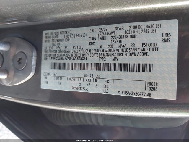 1FMCU9NA7SUA83621 Ford Escape St-line Select