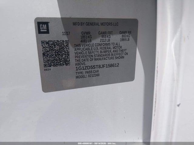Продажа на аукционе авто 2018 Chevrolet Malibu Lt, vin: 1G1ZD5ST8JF158612, номер лота: 45886161
