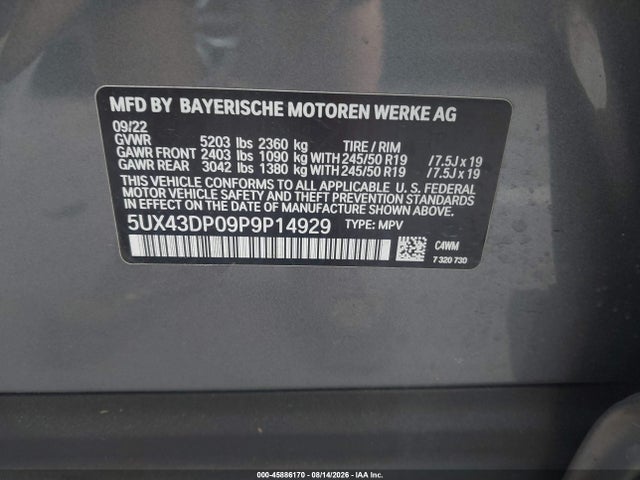 Продажа на аукционе авто 2023 Bmw X3 Sdrive30i, vin: 5UX43DP09P9P14929, номер лота: 45886170