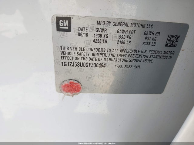 2016 Chevrolet Malibu Hybrid მანქანა იყიდება აუქციონზე, vin: 1G1ZJ5SU0GF330464, აუქციონის ნომერი: 45886175