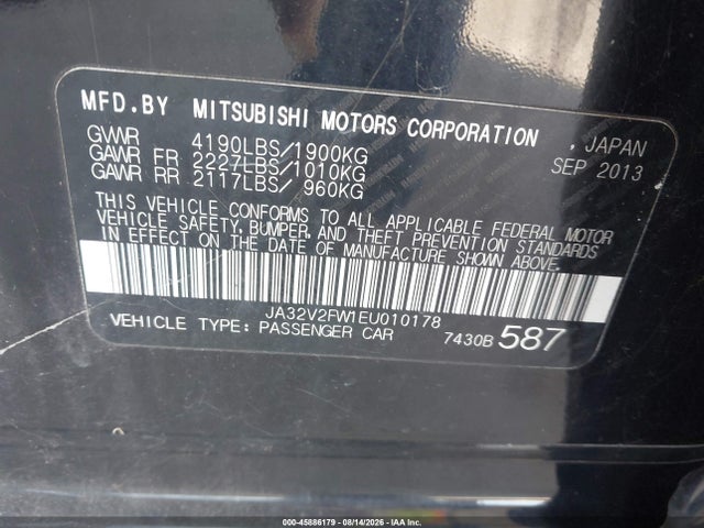 2014 Mitsubishi Lancer Se მანქანა იყიდება აუქციონზე, vin: JA32V2FW1EU010178, აუქციონის ნომერი: 45886179