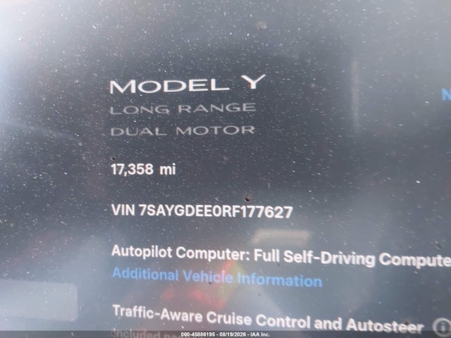 Aukcja sprzedaży 2024 Tesla Model Y Long Range Dual Motor All-wheel Drive, vin: 7SAYGDEE0RF177627, numer aukcji: 45886195